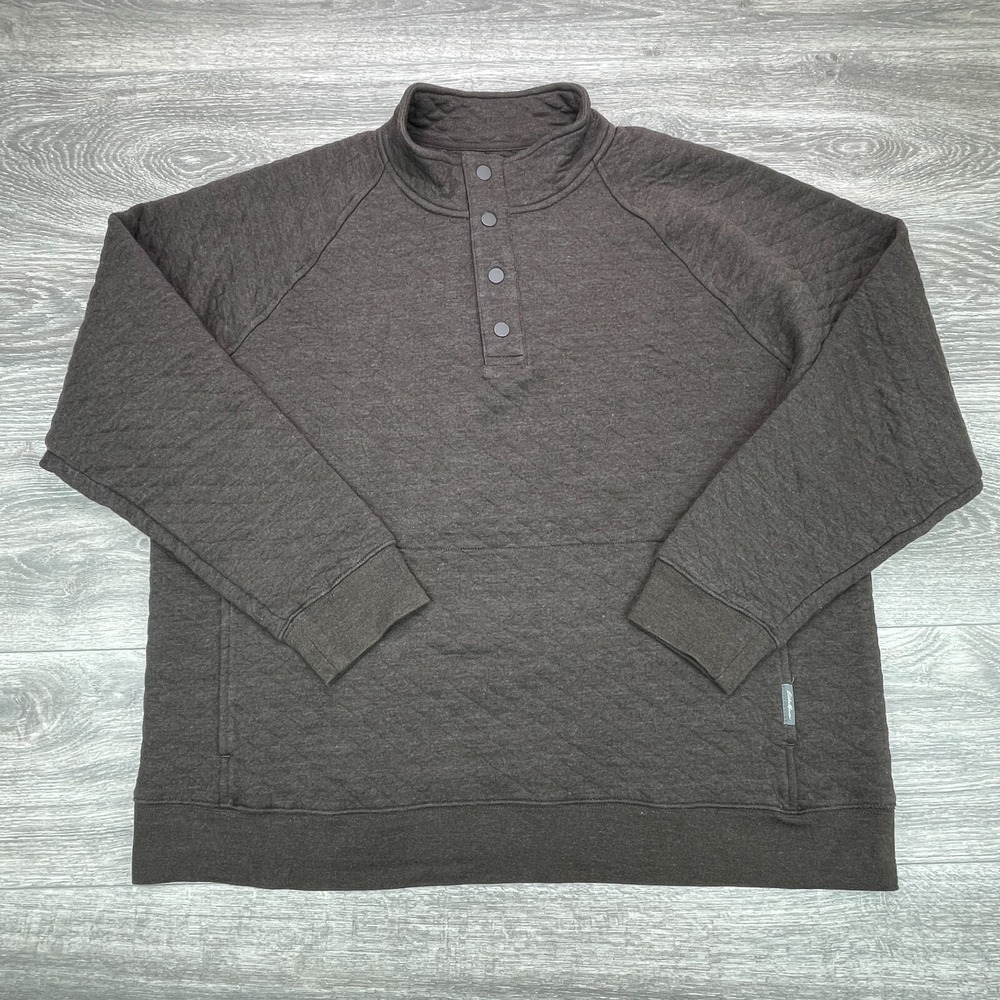 Eddie Bauer Sweater Mens XL Brown Quarter Snap T Quilted Pockets Mock Pullover
